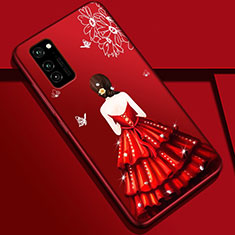 Funda Silicona Gel Goma Vestido de Novia Carcasa S01 para Huawei Honor V30 5G Rojo