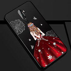 Funda Silicona Gel Goma Vestido de Novia Carcasa S01 para Oppo A5 (2020) Rojo y Negro