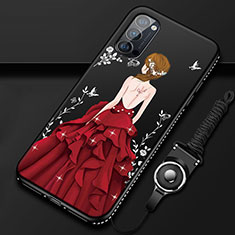 Funda Silicona Gel Goma Vestido de Novia Carcasa S01 para Oppo Reno4 Pro 5G Rojo y Negro