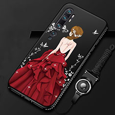 Funda Silicona Gel Goma Vestido de Novia Carcasa S01 para Xiaomi Mi Note 10 Pro Rojo y Negro