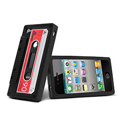 Funda Silicona Goma Cassette para Apple iPhone 4S Negro