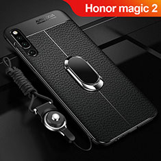Funda Silicona Goma de Cuero Carcasa con Magnetico Anillo de dedo Soporte A01 para Huawei Honor Magic 2 Negro