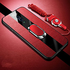 Funda Silicona Goma de Cuero Carcasa con Magnetico Anillo de dedo Soporte A01 para Oppo Realme X Rojo