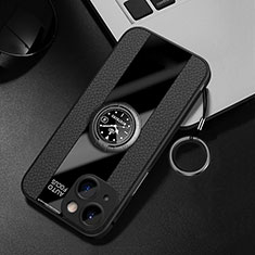 Funda Silicona Goma de Cuero Carcasa con Magnetico Anillo de dedo Soporte para Apple iPhone 13 Mini Negro