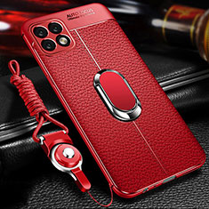 Funda Silicona Goma de Cuero Carcasa con Magnetico Anillo de dedo Soporte para Huawei Enjoy 20 5G Rojo