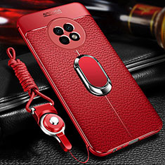 Funda Silicona Goma de Cuero Carcasa con Magnetico Anillo de dedo Soporte para Huawei Enjoy 20 Plus 5G Rojo