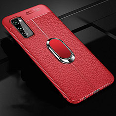 Funda Silicona Goma de Cuero Carcasa con Magnetico Anillo de dedo Soporte para Huawei Honor V30 Pro 5G Rojo