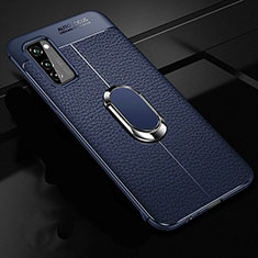 Funda Silicona Goma de Cuero Carcasa con Magnetico Anillo de dedo Soporte para Huawei Honor View 30 5G Azul