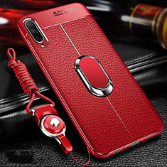 Funda Silicona Goma de Cuero Carcasa con Magnetico Anillo de dedo Soporte para Huawei P Smart Pro (2019) Rojo