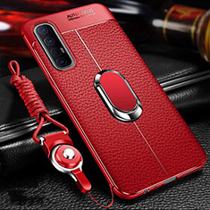 Funda Silicona Goma de Cuero Carcasa con Magnetico Anillo de dedo Soporte para Oppo Find X2 Neo Rojo