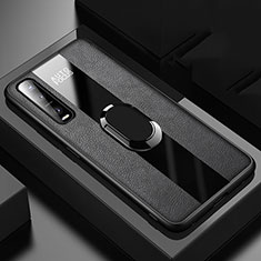 Funda Silicona Goma de Cuero Carcasa con Magnetico Anillo de dedo Soporte para Oppo Find X2 Pro Negro