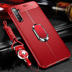 Funda Silicona Goma de Cuero Carcasa con Magnetico Anillo de dedo Soporte para Oppo K5 Rojo