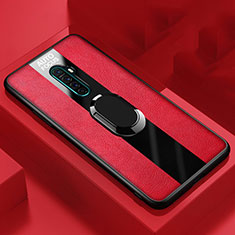 Funda Silicona Goma de Cuero Carcasa con Magnetico Anillo de dedo Soporte para Oppo Reno Ace Rojo