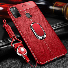 Funda Silicona Goma de Cuero Carcasa con Magnetico Anillo de dedo Soporte para Samsung Galaxy M30s Rojo