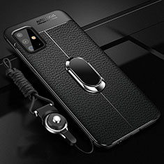 Funda Silicona Goma de Cuero Carcasa con Magnetico Anillo de dedo Soporte para Samsung Galaxy M40S Negro
