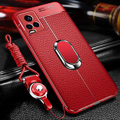 Funda Silicona Goma de Cuero Carcasa con Magnetico Anillo de dedo Soporte para Vivo V20 Pro 5G Rojo