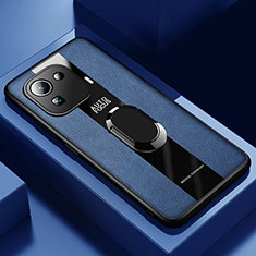 Funda Silicona Goma de Cuero Carcasa con Magnetico Anillo de dedo Soporte para Xiaomi Mi 11 Pro 5G Azul