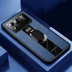 Funda Silicona Goma de Cuero Carcasa con Magnetico Anillo de dedo Soporte para Xiaomi Mi 11 Ultra 5G Azul
