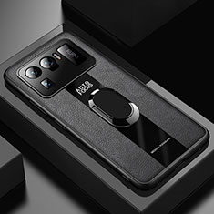 Funda Silicona Goma de Cuero Carcasa con Magnetico Anillo de dedo Soporte para Xiaomi Mi 11 Ultra 5G Negro