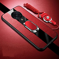 Funda Silicona Goma de Cuero Carcasa con Magnetico Anillo de dedo Soporte para Xiaomi Poco F2 Pro Rojo