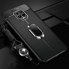 Funda Silicona Goma de Cuero Carcasa con Magnetico Anillo de dedo Soporte para Xiaomi Redmi 10X 5G Negro