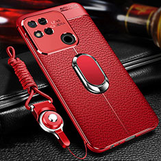 Funda Silicona Goma de Cuero Carcasa con Magnetico Anillo de dedo Soporte para Xiaomi Redmi 9 Activ Rojo