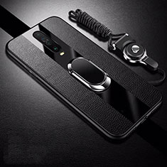 Funda Silicona Goma de Cuero Carcasa con Magnetico Anillo de dedo Soporte para Xiaomi Redmi K30 5G Negro