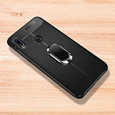 Funda Silicona Goma de Cuero Carcasa con Magnetico Anillo de dedo Soporte para Xiaomi Redmi Note 7 Negro