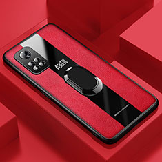 Funda Silicona Goma de Cuero Carcasa con Magnetico Anillo de dedo Soporte PB1 para Huawei Honor V40 5G Rojo