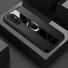 Funda Silicona Goma de Cuero Carcasa con Magnetico Anillo de dedo Soporte PB1 para OnePlus 9 5G Negro