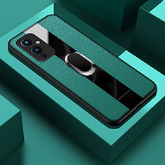 Funda Silicona Goma de Cuero Carcasa con Magnetico Anillo de dedo Soporte PB1 para OnePlus 9 5G Verde