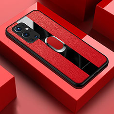 Funda Silicona Goma de Cuero Carcasa con Magnetico Anillo de dedo Soporte PB1 para OnePlus 9 Pro 5G Rojo