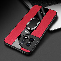 Funda Silicona Goma de Cuero Carcasa con Magnetico Anillo de dedo Soporte PB1 para OnePlus Ace 2 Pro 5G Rojo