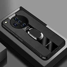 Funda Silicona Goma de Cuero Carcasa con Magnetico Anillo de dedo Soporte PB1 para Oppo Find X7 Ultra 5G Negro