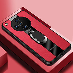 Funda Silicona Goma de Cuero Carcasa con Magnetico Anillo de dedo Soporte PB1 para Oppo Find X7 Ultra 5G Rojo