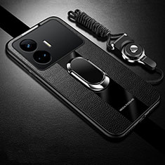 Funda Silicona Goma de Cuero Carcasa con Magnetico Anillo de dedo Soporte PB1 para Realme GT Neo5 SE 5G Negro