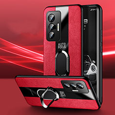 Funda Silicona Goma de Cuero Carcasa con Magnetico Anillo de dedo Soporte PB1 para Vivo X70 5G Rojo