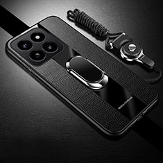 Funda Silicona Goma de Cuero Carcasa con Magnetico Anillo de dedo Soporte PB1 para Xiaomi Mi 14 5G Negro