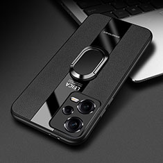 Funda Silicona Goma de Cuero Carcasa con Magnetico Anillo de dedo Soporte PB1 para Xiaomi Poco X5 5G Negro