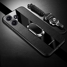 Funda Silicona Goma de Cuero Carcasa con Magnetico Anillo de dedo Soporte PB1 para Xiaomi Redmi 12 5G Negro