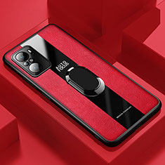 Funda Silicona Goma de Cuero Carcasa con Magnetico Anillo de dedo Soporte PB1 para Xiaomi Redmi K40 5G Rojo