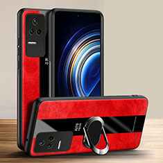 Funda Silicona Goma de Cuero Carcasa con Magnetico Anillo de dedo Soporte PB1 para Xiaomi Redmi K50 Pro 5G Rojo