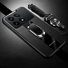 Funda Silicona Goma de Cuero Carcasa con Magnetico Anillo de dedo Soporte PB1 para Xiaomi Redmi K70 Pro 5G Negro