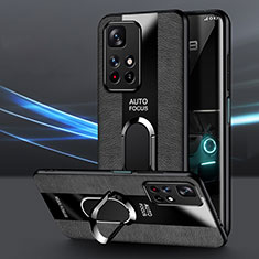 Funda Silicona Goma de Cuero Carcasa con Magnetico Anillo de dedo Soporte PB1 para Xiaomi Redmi Note 11 4G (2021) Negro