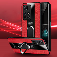 Funda Silicona Goma de Cuero Carcasa con Magnetico Anillo de dedo Soporte PB1 para Xiaomi Redmi Note 11 5G Rojo
