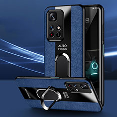 Funda Silicona Goma de Cuero Carcasa con Magnetico Anillo de dedo Soporte PB1 para Xiaomi Redmi Note 11T 5G Azul