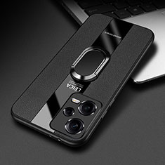 Funda Silicona Goma de Cuero Carcasa con Magnetico Anillo de dedo Soporte PB1 para Xiaomi Redmi Note 12 Explorer Negro