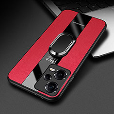 Funda Silicona Goma de Cuero Carcasa con Magnetico Anillo de dedo Soporte PB1 para Xiaomi Redmi Note 12 Explorer Rojo