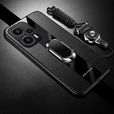 Funda Silicona Goma de Cuero Carcasa con Magnetico Anillo de dedo Soporte PB1 para Xiaomi Redmi Note 12 Turbo 5G Negro