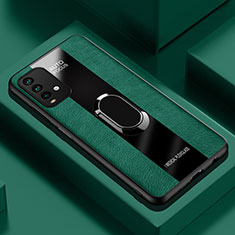 Funda Silicona Goma de Cuero Carcasa con Magnetico Anillo de dedo Soporte PB1 para Xiaomi Redmi Note 9 4G Verde